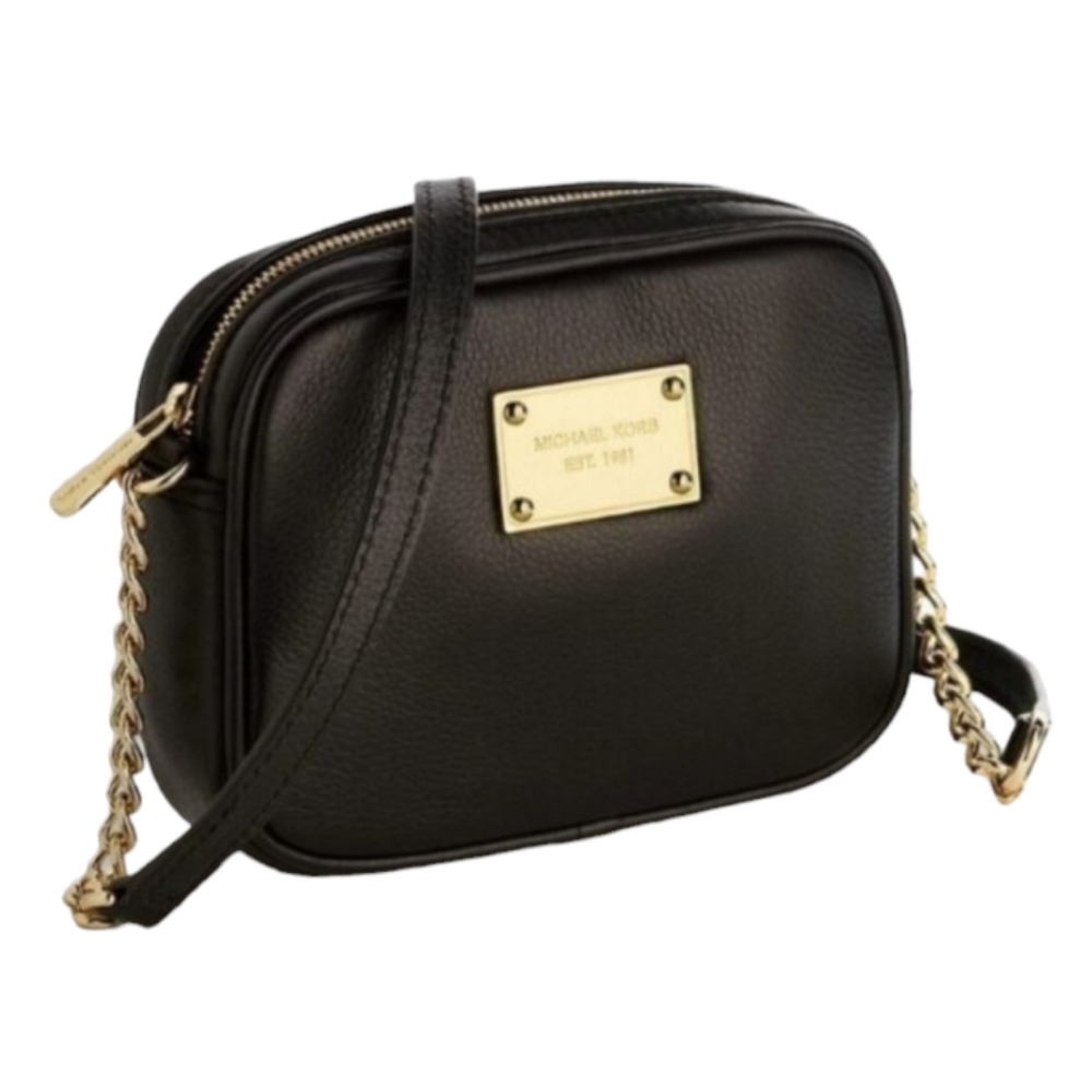 MICHEAL Michael Kors Hamilton Crossbody Bag Black Leather Chain-Link